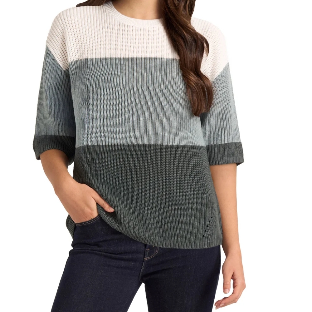 Matty M Women's Elbow Sleeve Colorblock Sweater - Picture 6 of 8